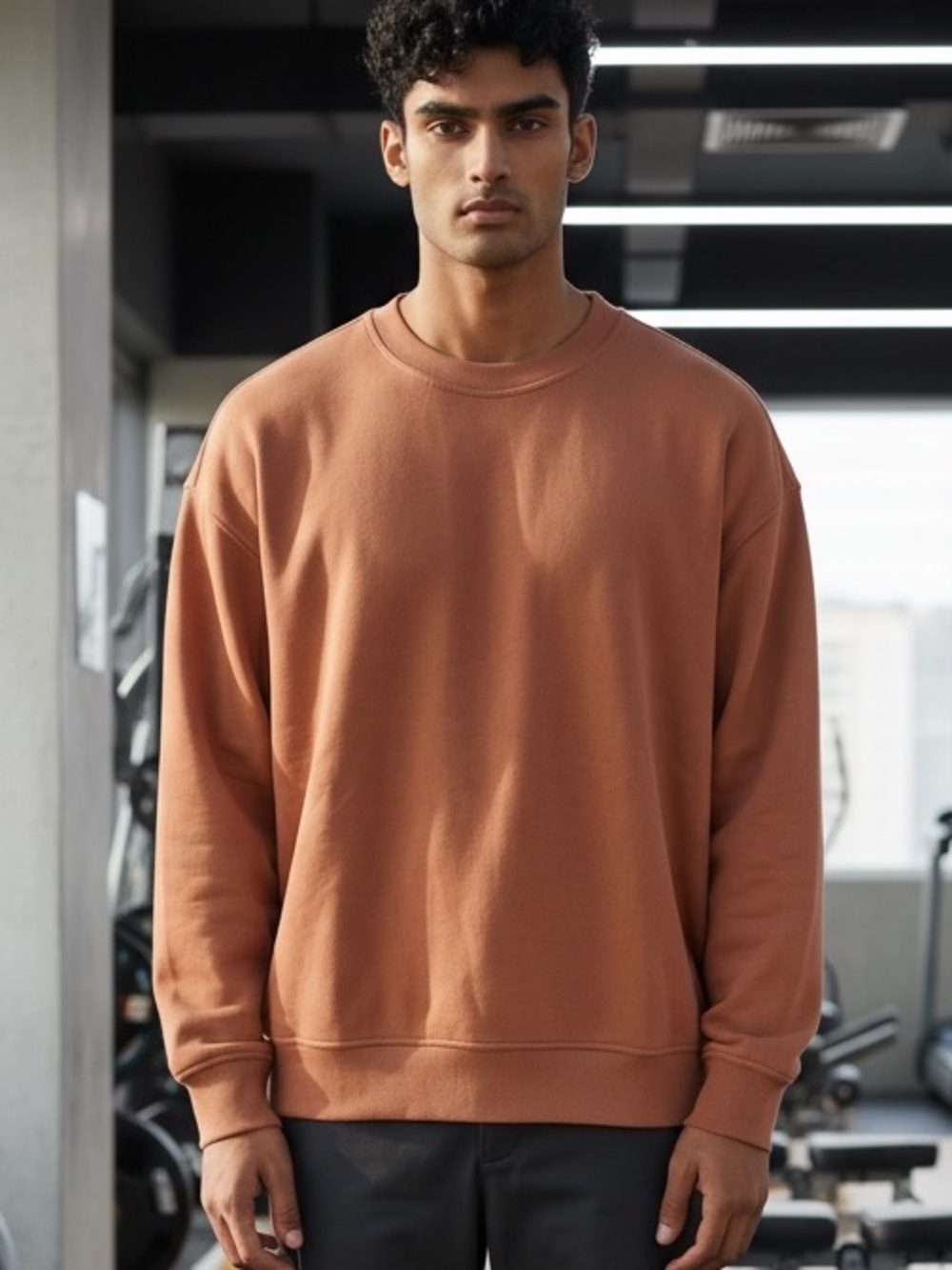Men’s size small sweatshirt solid camel brown long sleeves crewneck basic new